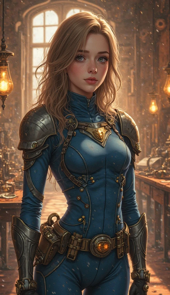 Clara Crawford, photorealistic beautiful woman, light hair, full body, cover, hyperdetailed painting, luminism, Bar lighting, complex, 4k resolution concept art portrait by Greg Rutkowski, Artgerm, WLOP, Alphonse Mucha, little fusion pojatti realistic steampunk, fractal isometrics details bioluminescens : a stunning realistic