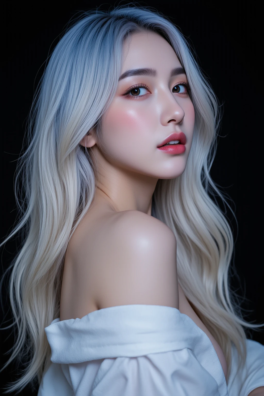 hair bobbles, wince, longeyelashes, solid circle eyes, light smile, ear blush, fang, ccurate, Surrealism, drop shadow, anaglyph, stereogram, tachi-e, ass pov, atmospheric perspective, 8K, super detail, best quality, award winning, super detail, uhd, anatomically correct, retina, masterpiece, textured skin, high details, best quality, highres, high quality, accurate,masterpiece, Amazing girl, Night Moon Full Moon, 1 female, Mature woman, elder sister, Royal elder sister, cold noodle, Poker face, Silver-white hair woman, Light pink lips, calm, Intellectuals, Three-banded grey eyes, Assassin's Dagger, Flower ball background, Card Details, Finger details, Facial details, Eye details,