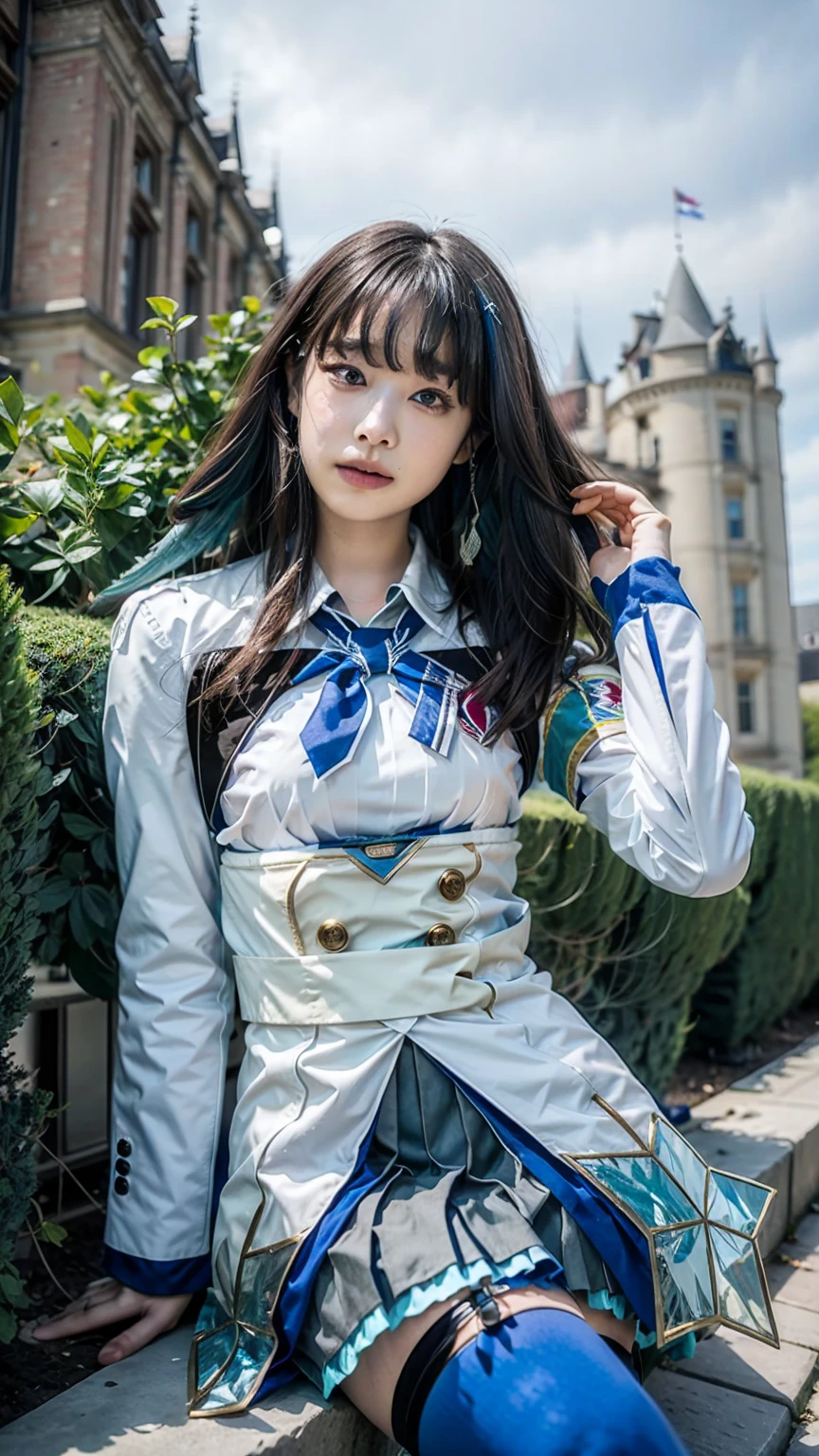 Highest quality、Japan、high school girl、One person、cute、Long Hair、Navy Blue Uniform、Green Screen、
