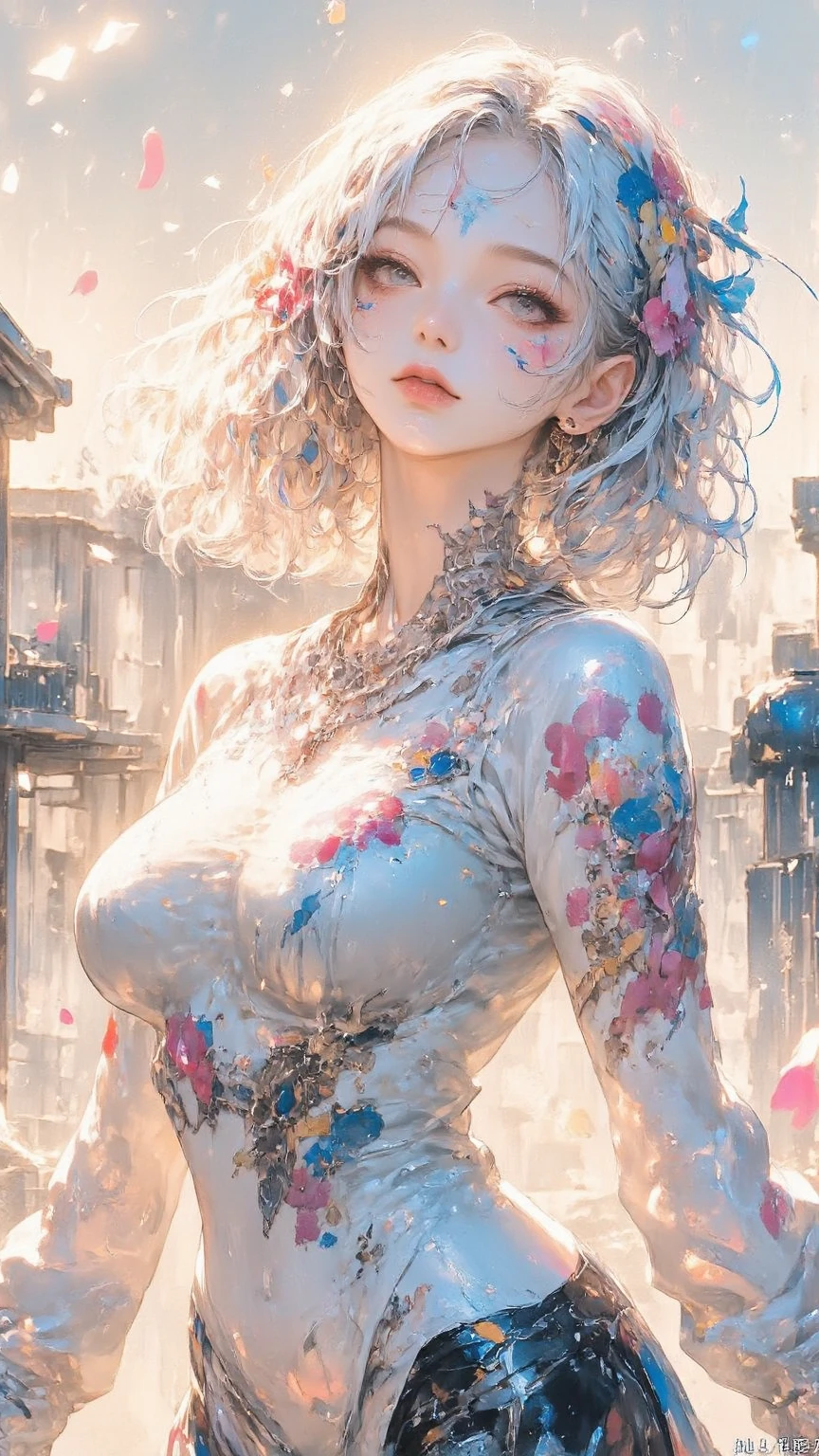 a close up of a woman in a dress with a large breast,((full body)) (showing panty) (almost naked), ((full body)), full color manga cover, style of masamune shirow, manga comic book cover, by Masamune Shirow, white haired deity, inspired by Masamune Shirow, doujin, japanese comic book, full color manga visual style, manga cover style, manga cover, ecchi