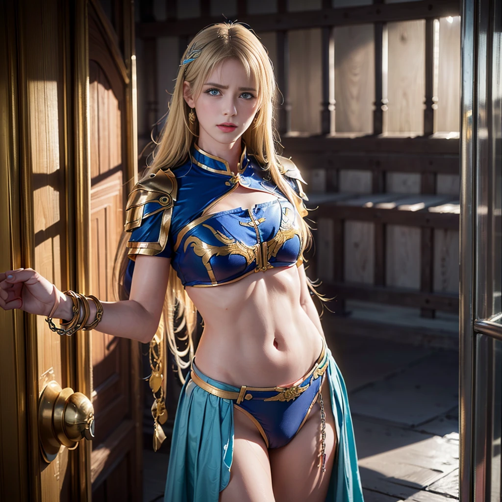 masterpiece、1 beautiful girl、fine eyes、smile,puffy eyes、highest quality, 超High resolution, (reality: 1.4), movie lighting、super beautiful、beautiful skin、body facing forward、Upper body,close up of face,(超reality的な)、(High resolution)、(8k)、(very detailed)、(美しくfine eyes)、(Super detailed)、 (wall-)、detailed face、bright lighting、professional lighting、looking at the viewer、look straight ahead、slanted bangs、perfect cosplay,athena,bright blonde hair,blue eyes,bikini armor,jewelry,cleavage,removed sleeve,
city,skirt,
Upper body,smile,Are standing,
(Extremely detailed, 美しくdetailed face, masterpiece, highest quality),