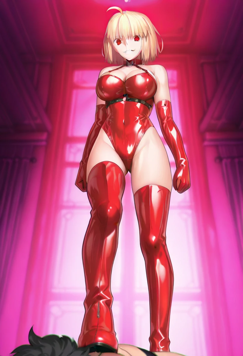 (best quality, masterpiece:1), furry, male, 1boy, anthro, angeldust, 4 arms, white striped suit, thigh boots, gold tooth, huge chest tuft, choker, bowtie, looking at viewer, red gloves, grin, sharp teeth, strip club, pole dancing, hourglass figure, thick thighs, bubble butt, wide hips, undressing, (big bulge), (hot bulge!)