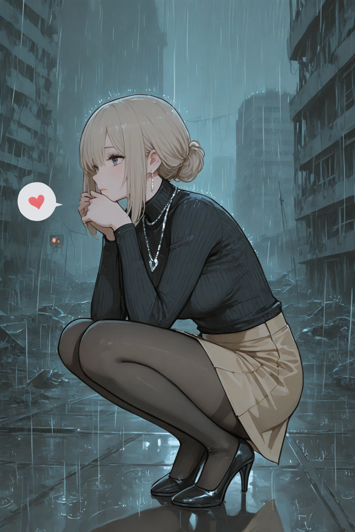 (((Perfect Anatomy, Anatomically correct, Very detailedな肌))), 1 girl, Japanese, teacher, Mature Woman, Shiny skin,
Beautiful Hair, Beautiful Face, Beautiful fine details, (short hair:1.1, Bobcut:1.2), Dark blonde hair:1, blue eyes, Mole under the eye,
Beautiful clavicle, Beautiful body, Beautiful breasts, Large Breasts:0.5, Beautiful thighs, Beautiful feet,
((Short sleeve, White collar shirt, Tight grey skirt, Black Stockings, Black high heels)), Captivating thighs, ,
((Ahegao, Embarrassing, Drooling, Open your mouth, Sweaty)), ((squat, Spread your legs)),
(Beautiful views), summer, School rooftop, building, Chain link fence,
8k, highest quality, Masterpiece:1.2, Very detailed), (Realistic), Beautiful illustrations, Natural light, Is urinating