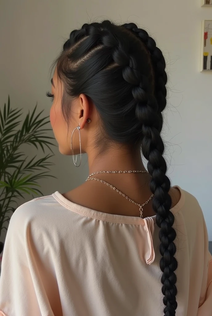mulher arafed com uma (((mochila))) e uma mochila em uma estrada de terra, wearing sports top crop bra, exposed abdomen, Bare abdomen, long dark braid hair, rabo de porco longo, long braided hair on top of head, long black braided hair, long braided black hair, black hair in braids, braided hair. Nightime, penteado selvagem, plaits, long braided hair, penteado pigtails, braided brown hair, pigtail braids, (((Directed by: Lee Jeffreis))), RAW.