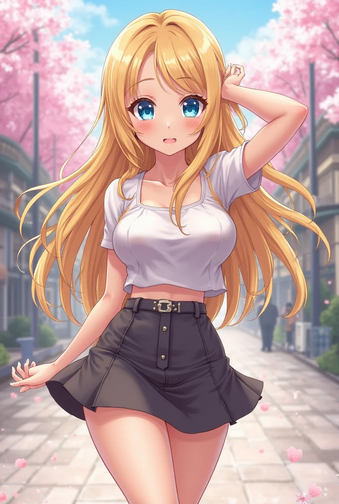 Anime girl She is very feminine, cheerful and loves shopping, she also has very beautiful curves,she have blonde straight hair,she have 2