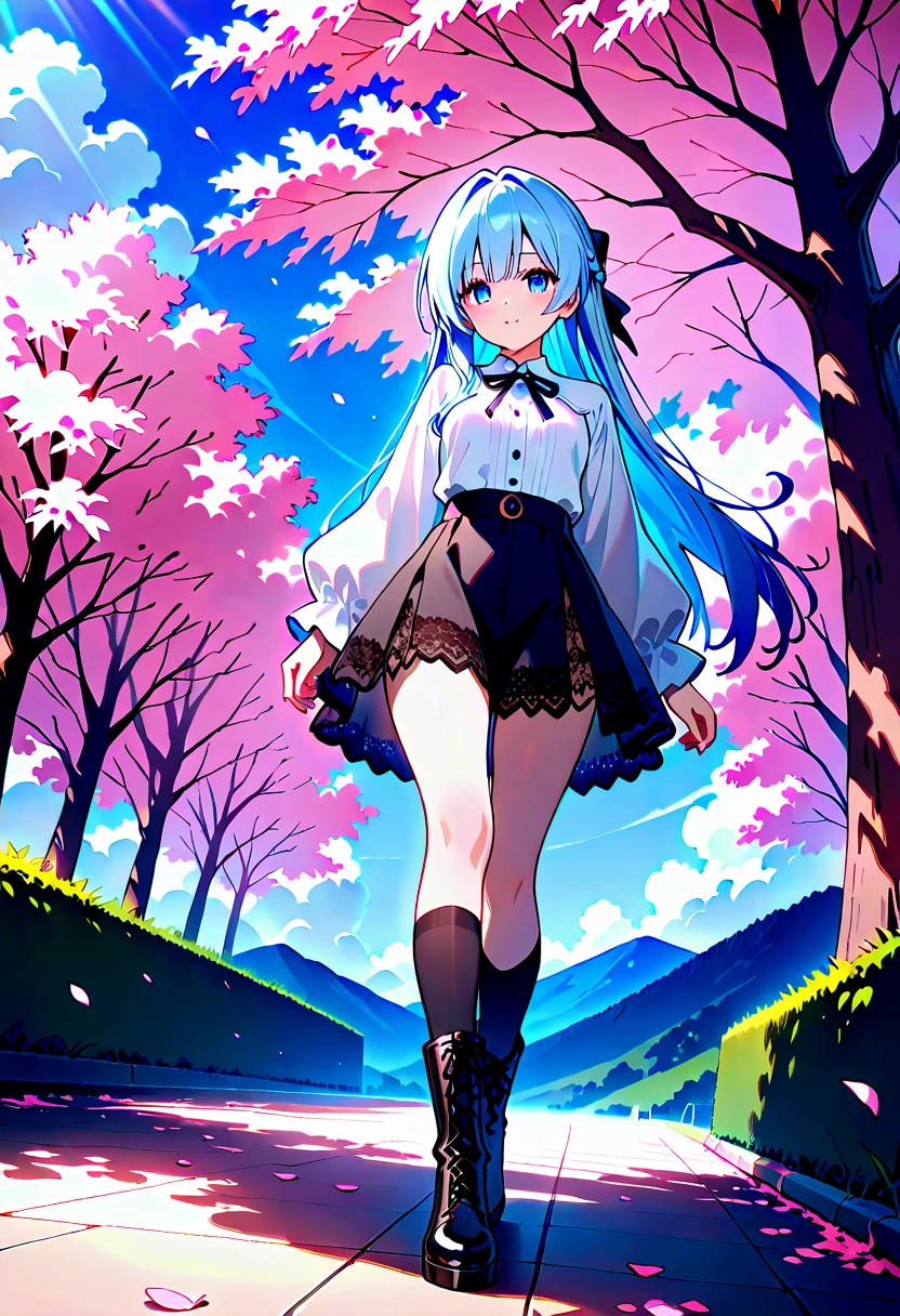 (A woman is standing and lifting her skirt, Grab the hem of your skirt, 地面から上にWindがふきスカートがめくれてパンティが見えている, White panties:1:3), An intense light illuminates my body from the magic circle at my feet., Beautiful Anime Woman, Beautiful art style, Anime characters, ((Smooth texture, Realistic texture, アニメCGWind)), ((Highest quality)), (Very detailed), (Very detailed CG 統合 8k 壁紙), Very detailed, High-resolution RAW color photos, Professional photography, masterpiece, Highest quality, beautiful and big breasts, Slender body, (Stunningly beautiful woman), (Detailed face:1.2), (Blue Hair, White Dress, White mini skirt, belt, Red eyes, Circlet, boots, Blue Cape), Outdoor, nature, Wind, Perfect lighting, Perfect Shadow, Exact number of arms, Exact number of legs, Perfect Anatomy, Exact finger count、Exact number of legs、(Exact number of arms:1.0, Exact number of hands:1.0), (Perfect hands, Perfect Anatomy), (Embarrassed expression), Angle from the front, Dragon Quest, wise