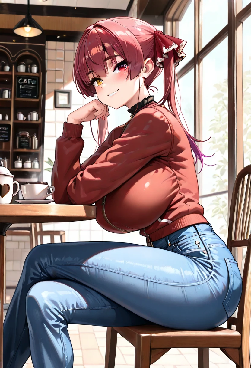 (High quality, highly detailed),A woman sitting on a chair inside a building, being interviewed. The scene is viewed from directly in front of her. She is wearing casual clothes and looks calm and composed. The room is well-lit with natural light coming through the windows. The background includes a cozy living room with a fireplace and curtains. nsfw, ((looking at viewer, from front))