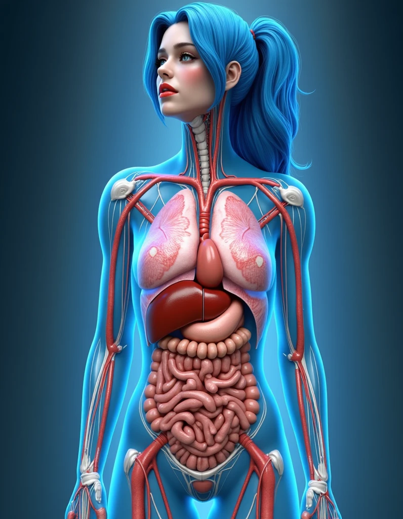 internalanatomy,1girl, Solo, , Blue Hair, Monica Bellucci, latex, 