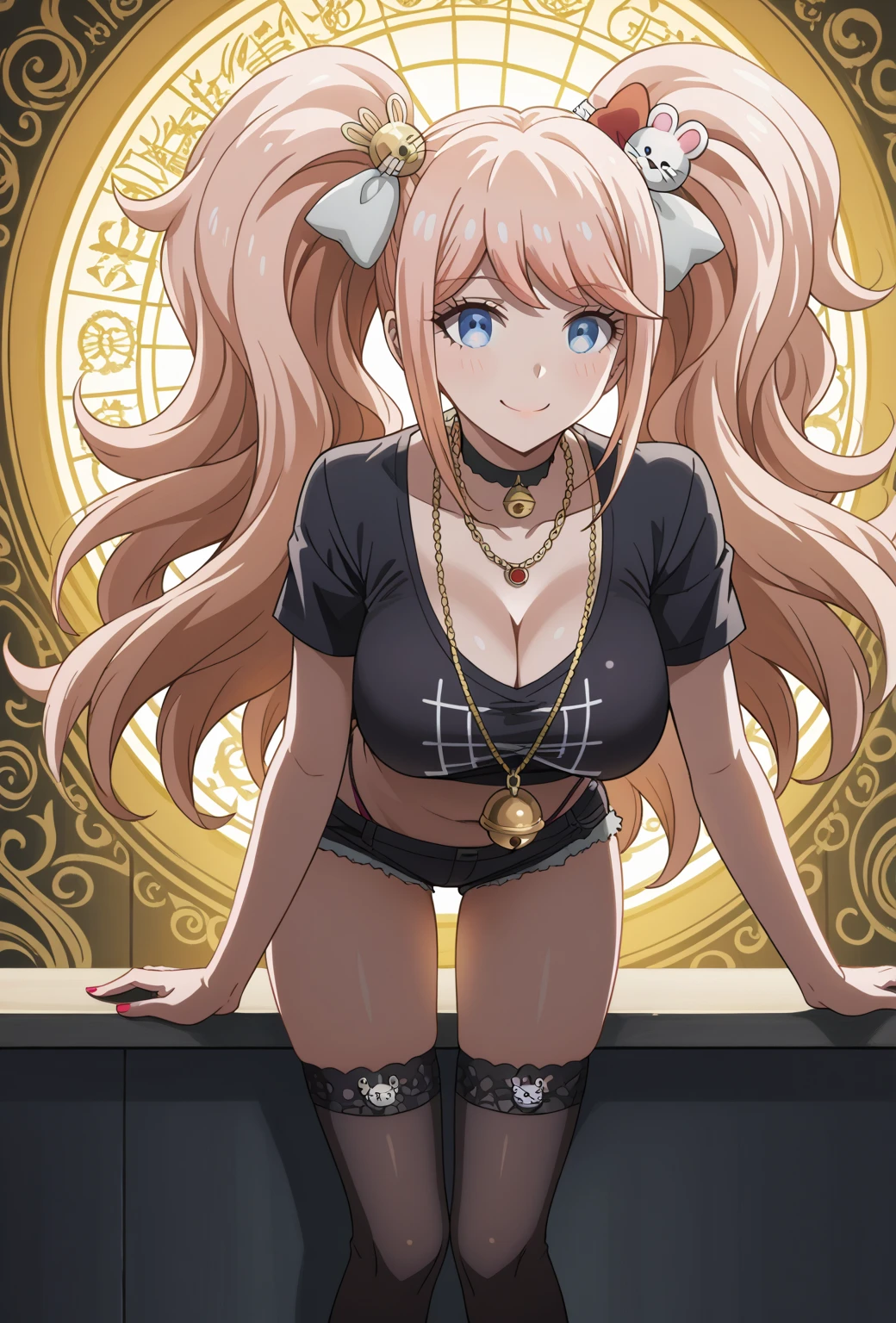 (fluffy anthro furry :1.6),fox girl,gold long hair,wavy hair,glistering hair,medium breasts,stomach fur,shoulder fur,ultra detailed fur,glasses,jewelry necklace,fashion bracelet,flower hairpin,white strapless with red ribbon,open belly,cleavage,red shoulder bag,white denim pant,pink belt,upper body only,full face blush,squinting eyes,sex suggestive face,heart eyes,grin,looking at viewer,department store,back view,low angle