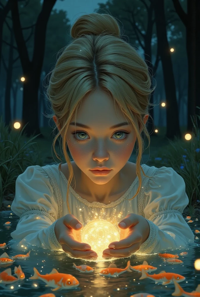 at night, fireflies