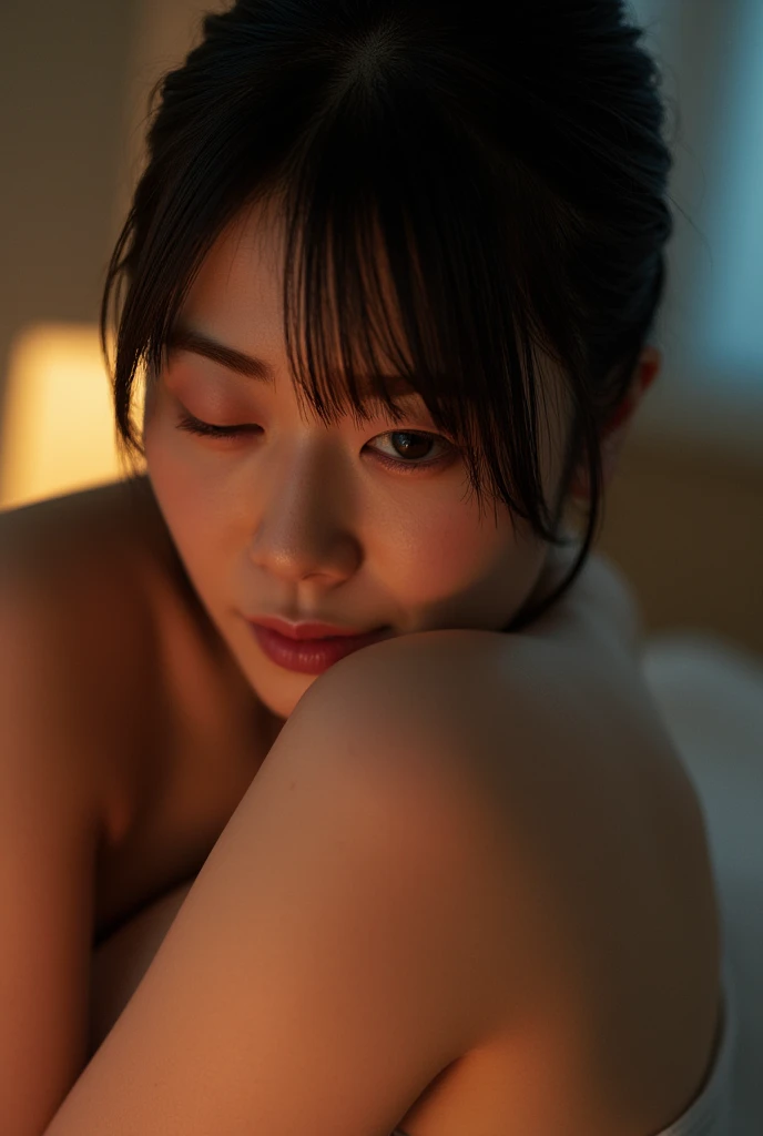 (((Completely naked body)))、(((Large open legs)))、 {{{{Colossal tits!!}}}}、(((peeking out from above)))、1girl in、20yr old、1 woman、A dark-haired、((ベットの上にlaying on backに寝ている))、poneyTail、漆A dark-haired,Sad face、((laying on back、Teary-eyed、lying back on))、Vaginal opening valgus、 (View from diagonally below), (full of sweat:1.5), I closed my eyes a little、A crying face that feels good、、((((Large open legs))))、A dark-haired、The long-haired、Rough breath、Sexual facial expressions、a bed、Peeking from below、I closed my eyes a little、A crying face that feels good、 ((a bedで眠りに落ちる)), (((Supine))), Sleep beauty, Blushing, Natural light, ((perfect hand, Beautiful fingers))
(8K、Raw photography、top-quality、masterpiece:1.2)、(realisitic、Photorealsitic:1.37)、ultra-detailliert、超A high resolution、1人、see the beholder、beautifull detailed face、A smile、Constriction、(Slim waist) :1.3)、、Beautiful detailed skin、Skin Texture、floated hair、