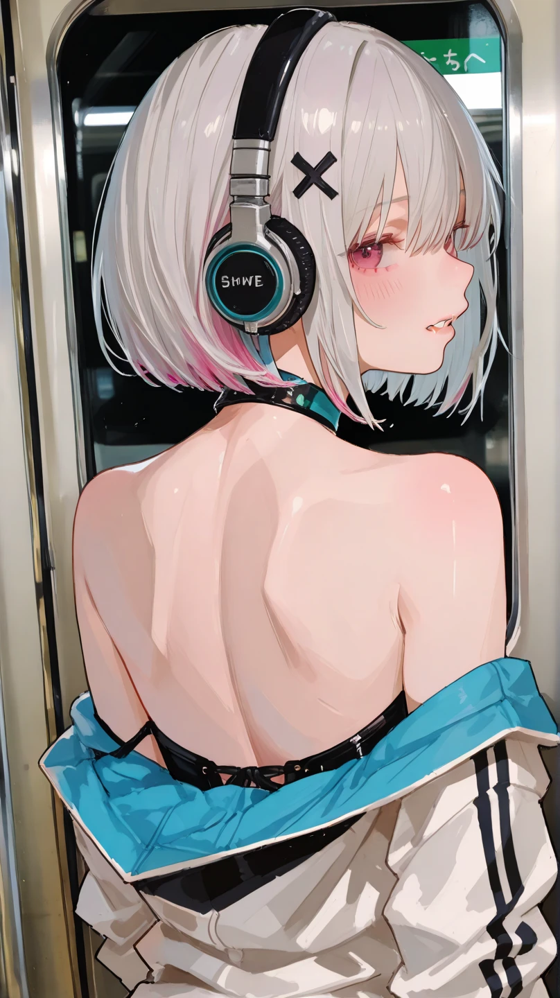 (masterpiece:1.2), (pale skin:1.2), (solo:1.2), (female:1.1), (emphasis lines:1.3), (adult:1.2), (white hair:1.1), black hair, (red x-shaped pupils:1.2), black eyes, short hair, (multicolored hair:1.1), (teacher:1.2), (indoors:1.1), (plain:1.1) whiteboard