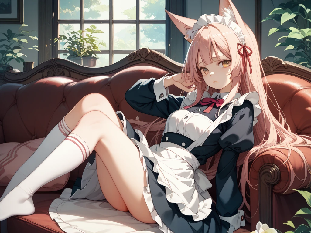 1girl, solo, white hair, (peach eyes: 1.8), masterpiece, best quality, looking at viewer, full body, adult, cat ears, cat tail, detailed, suprised expression, small breasts, comfortable clothes, hd, pixiv, 4k, detailed, hyperdetailed, socks, early morning, shoes