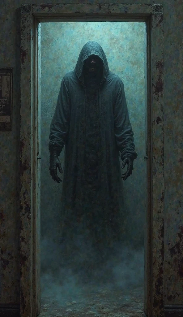 1 girl,Faceless shape appearing in haunted hallway, global illumination, Beautiful splash of vibrant paint