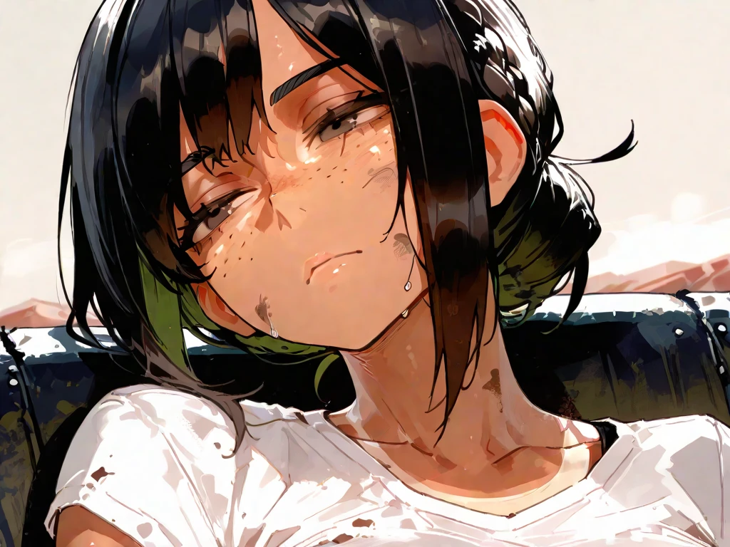 (masterpiece, best quality, high quality, highres, ultra-detailed, detailed background,sharp details,detailed painting \(medium\), ,simple background,)1girl,10 years old,lolita,lolita face,black hair,(dark skin:1.8),black girl,african girl,small breasts,narrow waist,(Shabby and faded clothes,shabby-looking :1.2 ),completely nude,dirty girl,filthy girl,long hair,Tired beige shirt,(light blue long skirt:1.1),center parted bangs,straight hair,low ponytail,half-closed eyes,
BREAK
a rustic,impoverished village,
BREAK (1boy,licking penis,fellatio,saliva :1.5),handjob,
(ejaculation,splashing cum ,bukkake,cum on face,irrumatio,deepthroat,oral focus :1.5 ),from above,nipple slip,head grab,(realistic,:0.5),, (abored breathing,ragged breathing,very sweaty,sweat,:1.1),
(Sweat-dampened and slightly disheveled hair peeking from the temples and nape,sweaty),(hair is stuck to body with sweat,:1.1),cum in pussy,large penis,(Motion blur on intense hip movement,pov,Moving Angle,motion blur,motion lines :1.3),