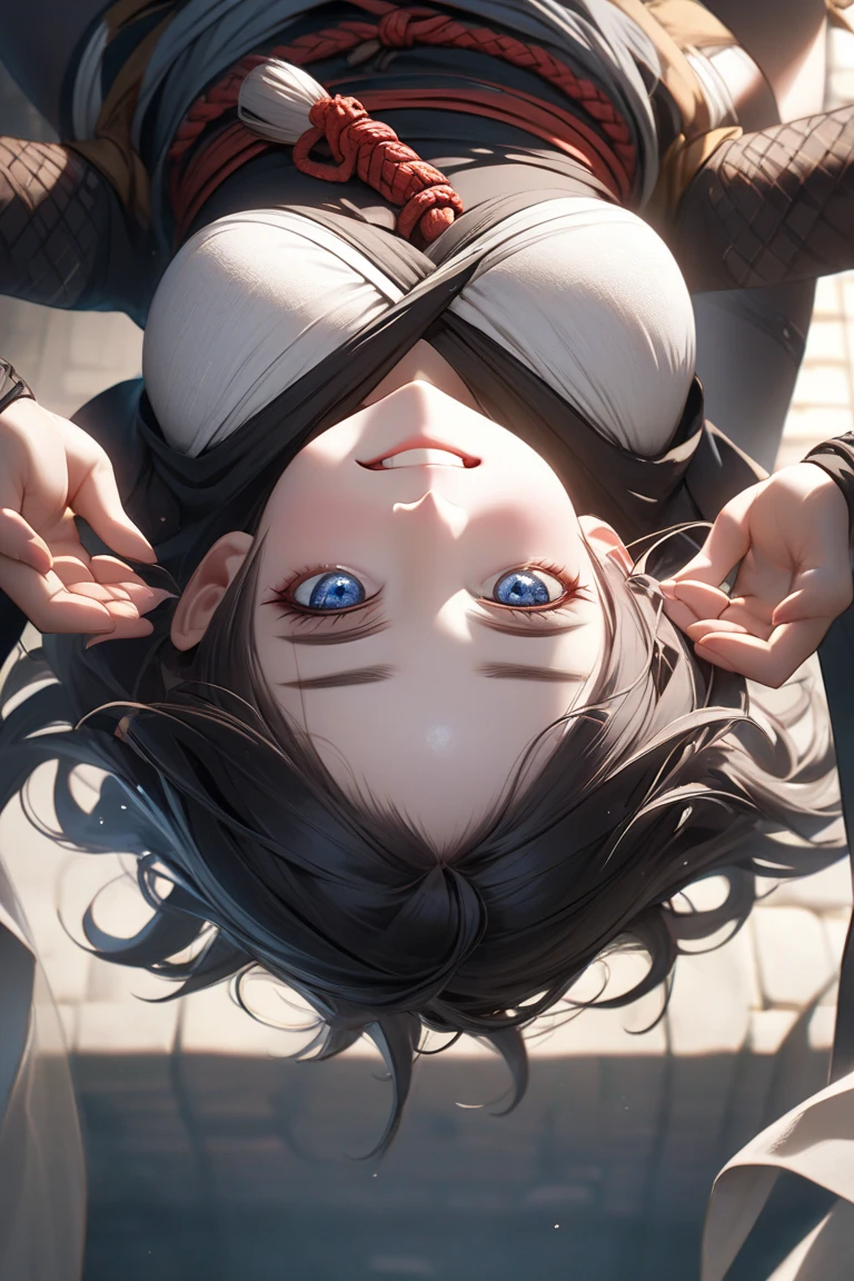 nsfw,1 girl,Solo,dark blue eyes,(black hair:1),masterpiece, best quality, very aesthetic, absurdres,looking at viewer,split,(Black clothing),pov,open mouth,White Breath,shiny,gloss,heavy_breathing,Sweaty clothes,