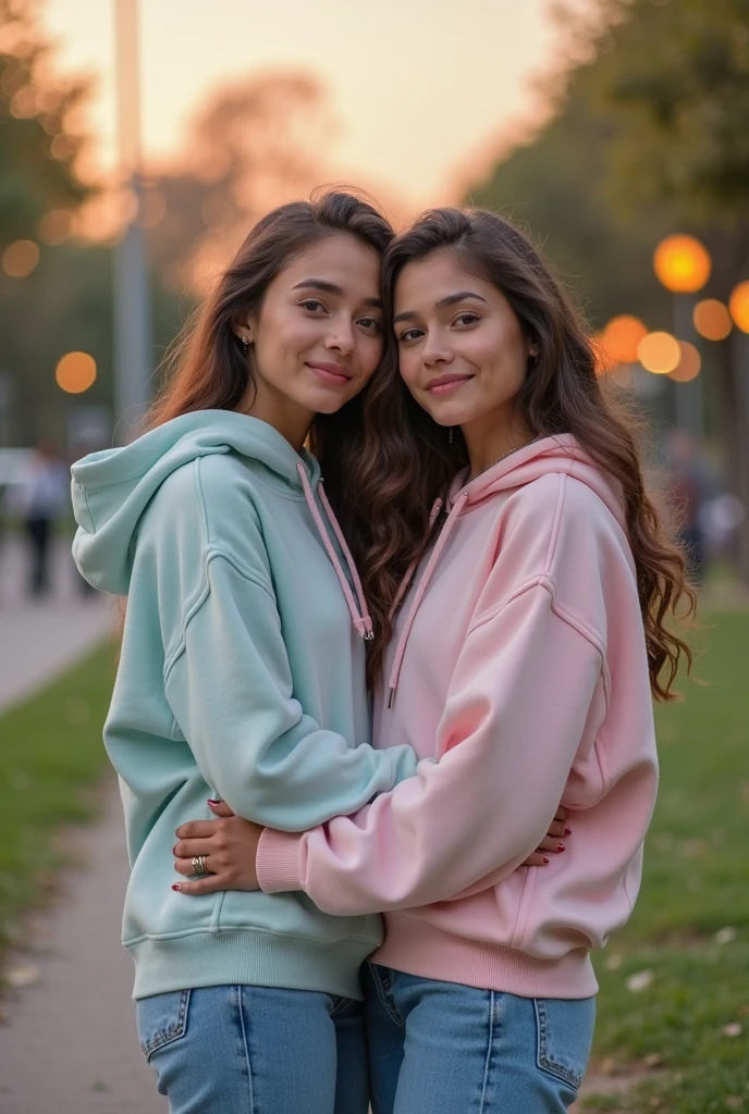 Twins of a man and a woman wearing hoodies、blue eyes、