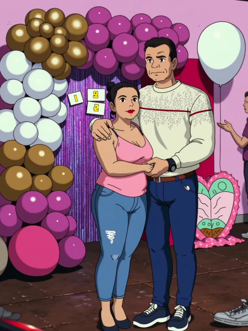Hdr, masterpiece,4K, ray tracing, best quality, 1boy, 1girl, steven quartz universe, connie maheswaran, face to face,enamored couple, passionate sensuality, nightclub background, erotic dancing, couple focused, couple dancing together, highly-detailed animation, beautiful aesthetic, detailed smooth textures, motion lines, incredible absurdres, sharp gradients, deep highlights, unreal engine, incredibly detailed, dynamic lighting, carnality,
dynamic perspective, dynamism, brilliant shading, sensual shadowing, sensuous atmosphere, intricate fabric details, amazing skin, perfect hands, perfect, perfect eyes, steven quartz universe, age 23, fat man, handsome, wavy black hair, strongman waist, deep brown eyes, round face, urban masculine rave outfit, connie maheswaran, age 22, salacious rave girl, blue fire decal urban rave minidress, perfect square physique, beautiful detailed black eyes, flowing, shining, wavy black hair, toned, wide hips, firm chest, hypnotic hips, salaciously smiling, looking over shoulder