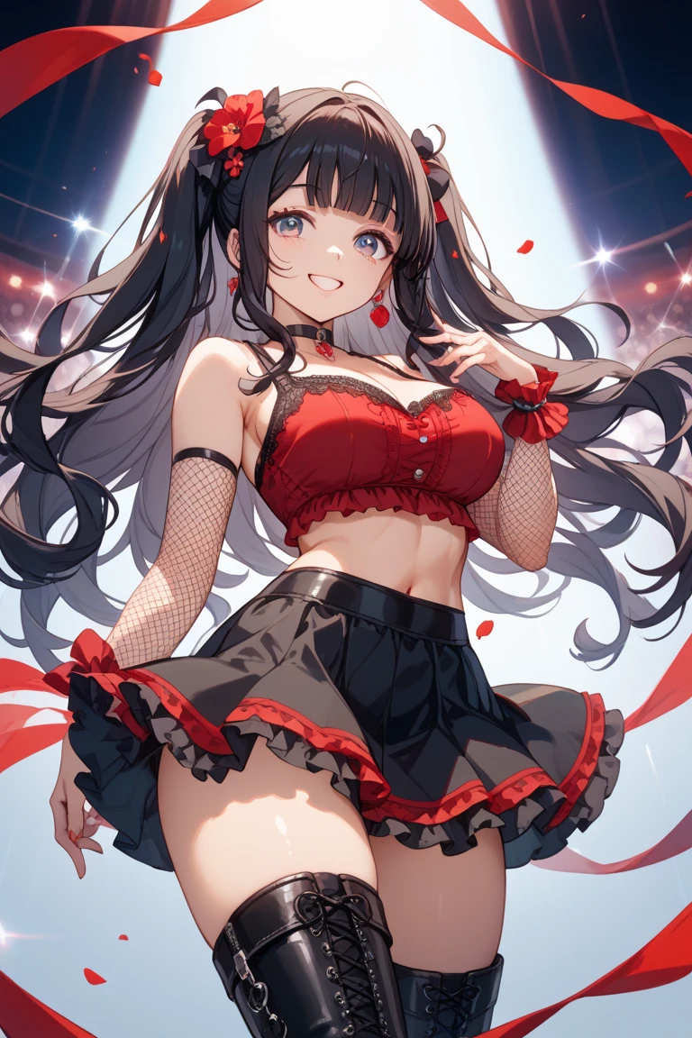 1girl,a beautiful fashion model ,(masterpiece, official art, best quality) (perfect eyes) ,long and shiny black hair, , hair strand between eyes, full lips, upturned nose medium boobs, , elegant makeup, exhibitionism, naked in public, , slim thighs, toned body, shiny skin, sexy pose,,(( (slender, skinny, slim))), gold hoop earrings, pink eyeshadow, cute face, (((girl  with man))) embarassed, coy, surprised, blush, glittery skin, girl dancing on stage, skinny thighs, narrow hips, skirt lift, Persona4YukikoAmagi
