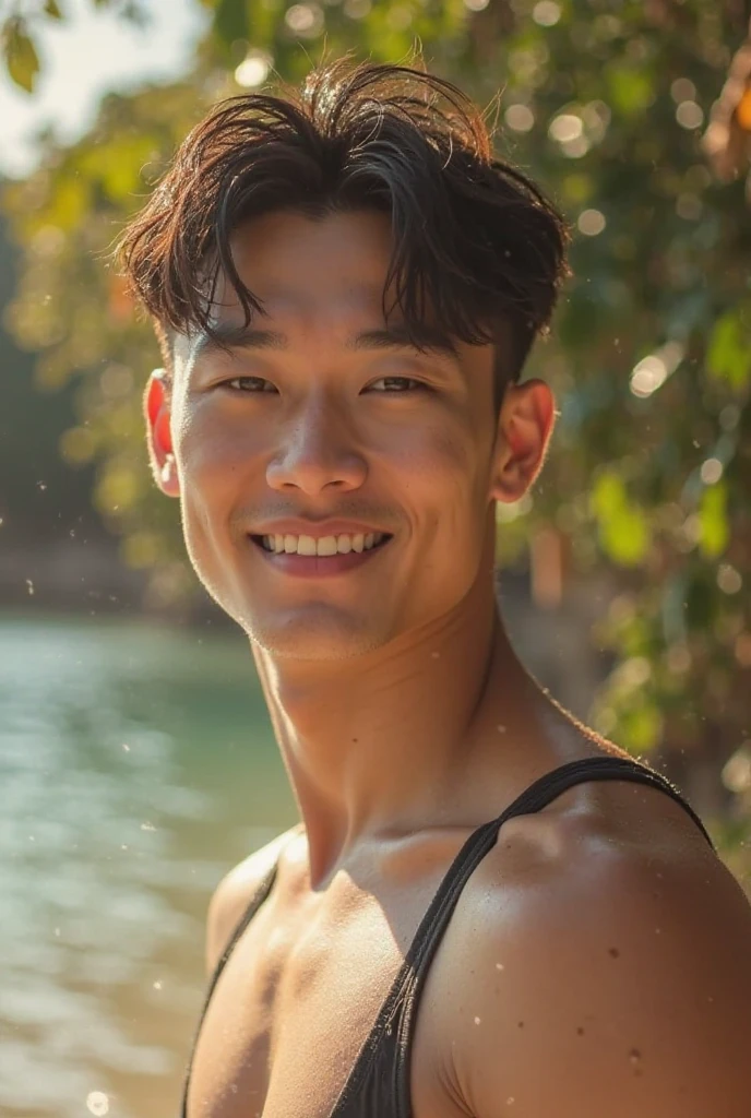 16-year-old boy, Teenage face shape, realistic, cinematic, 8k, movie, very detailed, Top Quality, Ultra High Resolution, (Realistic:1.4), Masterpiece, Blurred Background ,Muscle, Solo, Young , Standing, White Skin, Posing, Facial Focus, Smile, Shut Up, Sperm all over face, Chest full of sperm, Sperm stains my hair, semen all over leg, Masturbate, lean body, six pack, Cock Adolescent, white underware, wet panties, waterfall,