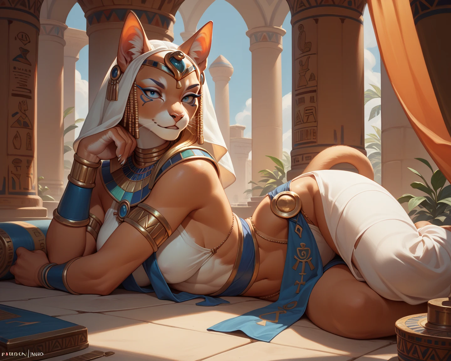 "Exquisite feline character with a captivating gaze and mesmerizing charm. big boobs, seductive pose, exhibition"