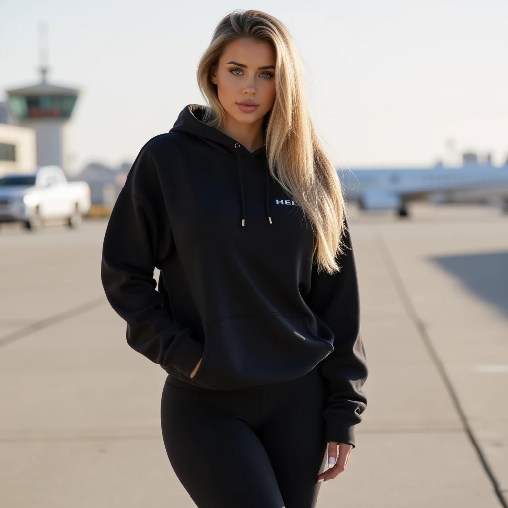 a 15 years old girl, with long blond hair, Blonde hair, Fair skin,High Quality, instagram model, Sexy photo of a girl camping alone, ((Wearing a very short black hoodie and very short white lycra shorts)), Exposed Skin, hiking clothes, Hiking Shoes, exteriors, Slim Fitness Body, small breasts, Clearly visible chest contours, shot from below, 15 years old female, One tent in the background, slender fit body, small waists, small breasts, lean girl, skinny legs, Cold Weather, Prominent chest contour, Smiling, Happy Girl, Blonde hair, messy long hair, Hard Outline, Visible Defined Lips, Marking thigh spacing. slim girl,  girl, slim girl, Clean Shot, There is only one tent in the photo, Nikon Z8 + NIKKOR Z 24-120 mm f/4 S
