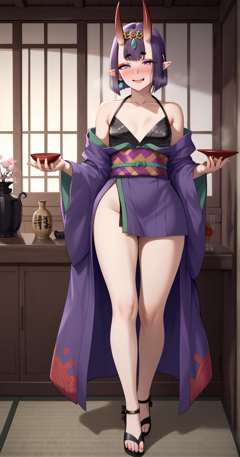 One Demon Girl, looks at the camera, Portrait of a girl, Beautiful waist, night, ancient japan, very sexy, grin, fangs обножены, mouth open, fangs, smile, White hair, erotica, very sexy, beautiful body is completely visible, masterpiece, Best quality, full length (Full body 1.1.), Beautiful waist, good feet, high quality, long hair, White hair. Highly detailed face, depth of field, HDR, very detailed, ray tracing, whole body, dark fantasy, Demon's tattoo, very beautiful, Beautiful ., 1 girl, solo, I look at the viewer, black hair, hair ornament, jewelry, closed mouth, green eyes, yellow eyes, japanese clothes, kimono, draw up, pomade, slit pupils, Brilliant eyes, wicked, Red lips, hair stick
