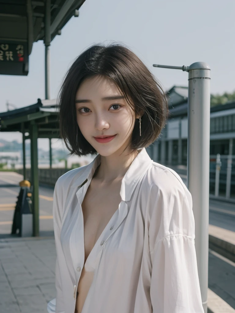randome pose, mix4,(8K, RAW photo, Best quality, Masterpiece:1.2), (Realistic, photo-realistic:1.37),1girll,Cute,Cityscape, Night, rain, Wet, Professional lighting, photon maping, Radio City, Physically-based rendering,, gradient black colour hair,, White hair, Short curly hair, Handsome, Girl, white ball suit, top quality picture, high resolution, 1080p, (Clear face), (Detailed facial description), (Detailed hand description), (Masterpiece), (exquisite CG), Extreme light and shadow, Messy hair, Master's work, rich details, (Fine facial features), (highest quality picture), (Masterpiece), (Detailed eyes),Look ahead with your eyes,fine collar bone