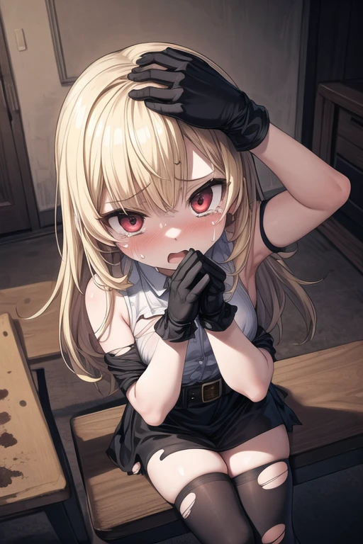 character//1 girl,(sooty gray hair:1.2),((short hair:1.2)),((golden eyes:1.5)),BREAK//((White clothes like hospital clothes for hospitalized patients:1.3)),(Bare feet that are worn out and full of scratches:1.2),(nails are sharp and long:1.4),BREAK//((Corner of the room:1.2)),((A narrow, dark place where light cannot reach:1.5)),((crawl on all fours:1.4)),BREAK//((black darkness background:1.3)),(((No background:1.2))),(small breasts:1.3),((ball gag:1.5)),((Subject:1.2)),((restrained by chains:1.5)),((I'm in love with:1.2)),(((close up of face:1.2))),