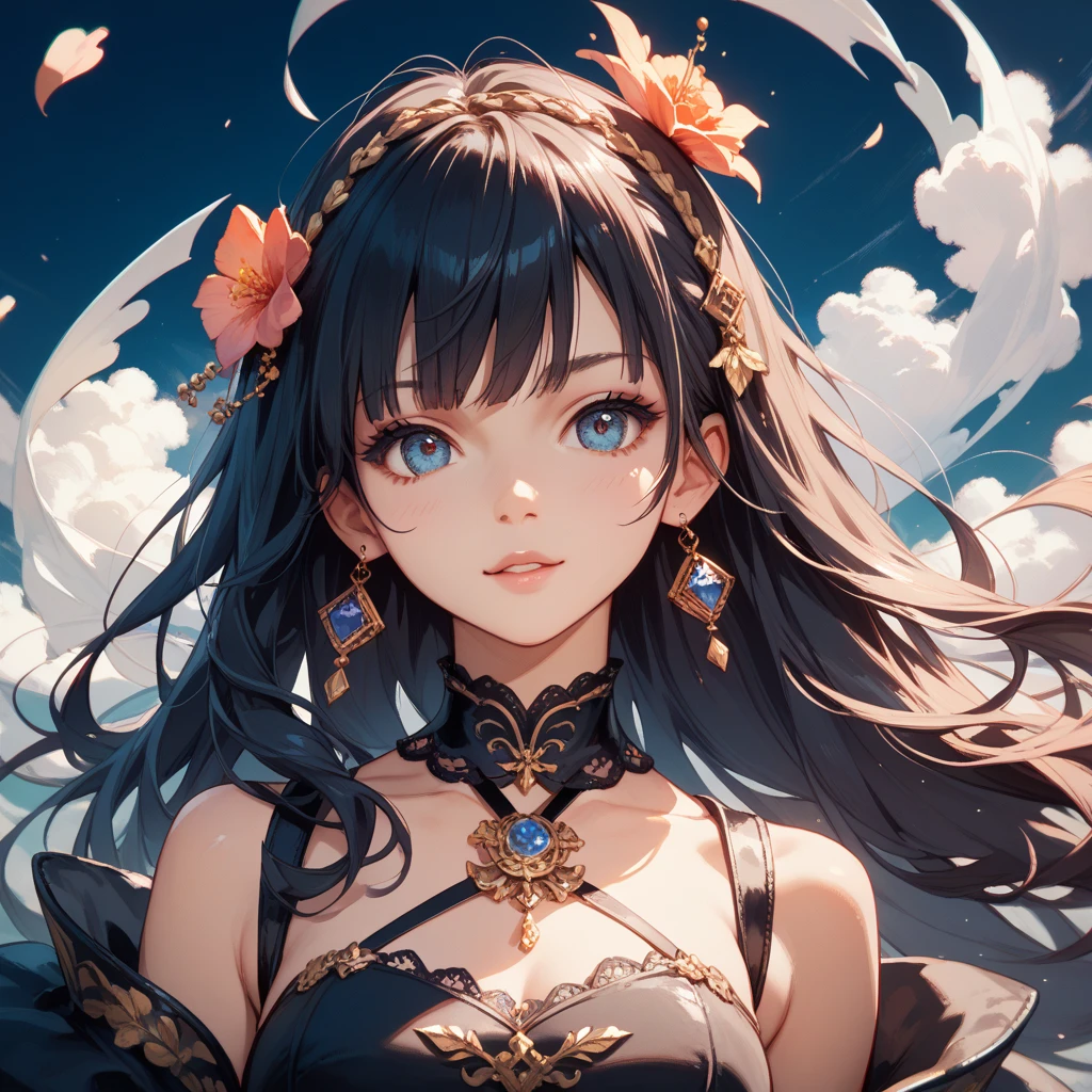 ((Highest quality)),(Ultra-high resolution),(Ultra-detailed new),(Detailed Description),((The best CG)),(masterpiece),Highly detailed art,A wonderful new art form,(Art with precise details:1.5), (One adult woman:1.1), Staring, Starry night sky, Twinkling stars in the night sky, flower