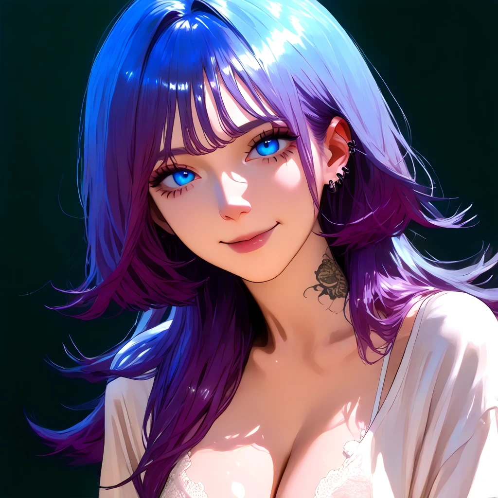 (ultra realistic,32k, masterpiece:1.2),(high detailed skin:1.1), 8k uhd, dslr, high quality,(makeup, mascara:0.9), (thick\lips\),
 <lora:IzayoiMiku:0.7>IzayoiMiku, long hair, IzayoiCasual, purple dress, pink jacket, , <lora:add_detail:0.77>, huge breast, 
(looking at viewer, Bend forward:1.1),
,(dynamic lighting:1.1), blank background