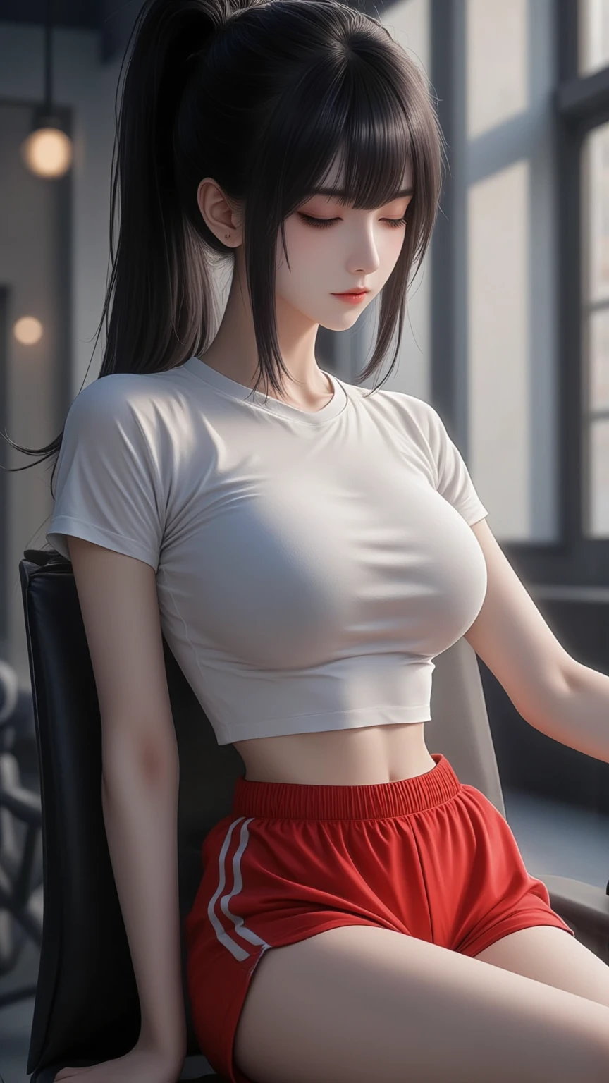 Tight UnderBoob T Shirt, tight leggings, highly detailed, deep focused image, realistic full-lenght photo,