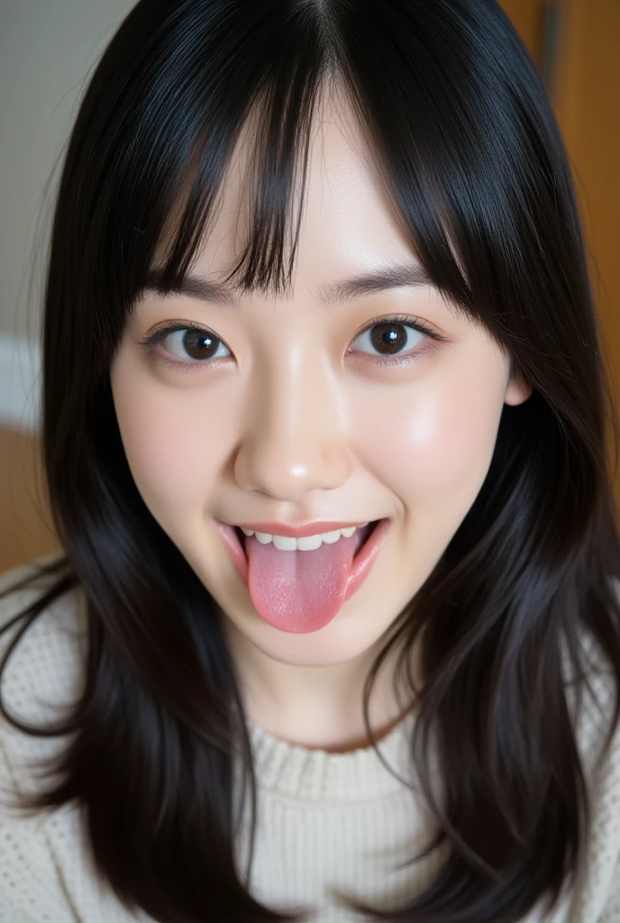 (8K, RAW photo, highest quality, masterpiece: 1.2), Super detailed, super resolution, (genuine, genuine photos: 1.37), portrait, High-definition RAW color photo, professional photos, 非常に詳細で美New, very detailed, 8K wallpapers, amazing details, huge file size, official art, very detailed CG Unity 8K wallpapers, very detailed beautiful girls, very detailed facesHighly detailed eyes, very fine skin, very fine fingers, very small nose, very detailed detailed mouth, perfect anatomy, detailed background, fine clothes, one girl, 20th generation, cute girl, genuineistic body, white skin, glowing skin, handsome body, black hair, cute, like々New, cute face, genuineistic face, delicate eyes, Eyes of Thale The gaze of the old Horiwa camera, ((facing the front:1.331)). put your hands behind your head, hair pulling pose, very detailed white skin), twin tails, hair ornaments, Chubby)、excited face, ((japanese school uniform)),Open your mouth wide and stick your tongue out、See here:1.3.smile