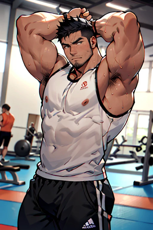 向观众炫耀Thick arms,Dissemination,Eyes look at the audience,Thick arms,Highest image quality,Men,Showing shoulders and arms,1 boy,young and beautiful,exhibit,Brown hair,Short straight hair,Dark Skin,cartoon,cartoon壁纸,Solitary,Male focus,Chest muscle expansion, best quality,The feeling of youth,Brown skin,(exhibit他muscular),(Abstract Background),sideways,Sharp eyes,(Bottom-up view),shoulder width,Muscles protrude a lot,Highest image quality,Look at it from a low angle ,cartoon壁纸,Chest muscle expansion, best quality),((Exaggerated muscle bulge)),The protagonist is tall,muscular and bulky, muscular characters, Great and cool, tall and muscular, muscular!!, Very strong, muscular, men, Huge muscles, Big Muscle, Muscle Man, cartoon帅气的男人, muscular!, Huge muscles, muscular bodies,(Photo from bottom to top) (Highest quality images) ,Close-up photos ,real, young, Crotch protrusion, cartoon人物, Male face, bonito rosto young, Huge pectoral muscles, 大腿muscular, Biceps tendon, Huge body, High-intensity training makes your body more fit, muscular, 8 Pack Abs, Radiant Skin,(),Thick Legs,The character is a burly man,Surrealistic pattern,Dynamic Action,Exaggerated deformation,The overall picture highlights his well-developed shoulders and pectoralis major muscles,Light from above, Muscular,Clothes show shoulders,Clean face,Lift his head,Keep your eyes open