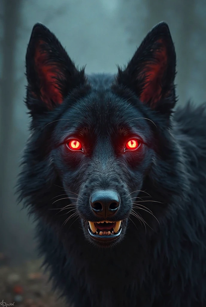 Imagine a man:

*the attractive face, black fur, small eyes, torn up, The pupil of one eye is dark red and the other is blue.