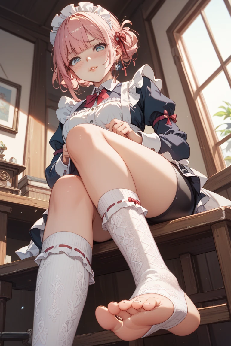 Maximum Level、masterpiece、High Definition、(Lesbians all over)、(Street front)、(Symmetrical tall Japanese 、I am、(Head to toe full body)、(shoe-shaped legless foot)、Sitting position composition、Double layered to reveal crotch、The angle is slightly lower、(White frills)、Tight Company)、(Show white composition)、A very beautiful and tall 17-year-old girl.、(I'No shoes)、Disheveled Hair、(hairpin)、Pale blush、looking at the camera、((Medium Size))Thin legs、 high school blazer、High school white shirt、High School Blue Ribbon、High school checkered and navy pleated skirt