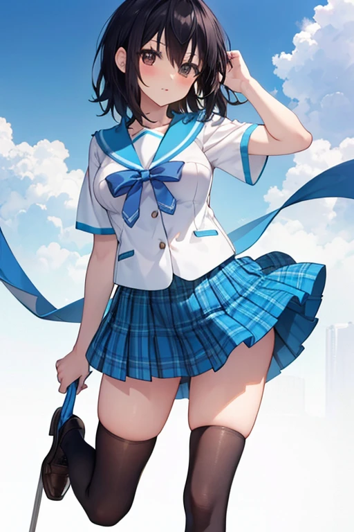 danmachihestia, hestia, blue eyes, black hair, twin tails, open your mouth, smile,blush,happy atmosphere,big breasts,emphasizes the chest,y shirt,Blue Blazer,blue pleated skirt,white knee socks,brown loafers,evening,sunset,sunset,The sun is setting through the gap between the buildings,下校中
break outdoors, city,
break looking at viewer,
break (masterpiece:1.2), highest quality, High resolution, unity 8k wallpaper, (figure:0.8), (detailed and beautiful eyes:1.6), highly detailed face, perfect lighting, Very detailed CG, (perfect hands, perfect anatomy),