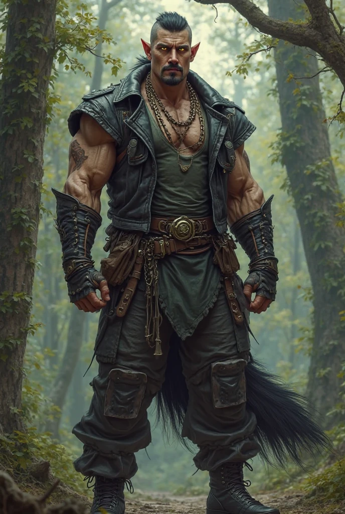 TiagoTurilli, man, aggressive look, white hair, wearing barbarian clothing, ((Best quality)), ((Masterpiece)), portrait of (cyberpunk:1.3) barbarian man with long and embarrassed hair wearing a fur armor and leather made with buffalo skin, ultra realistic 8k.
