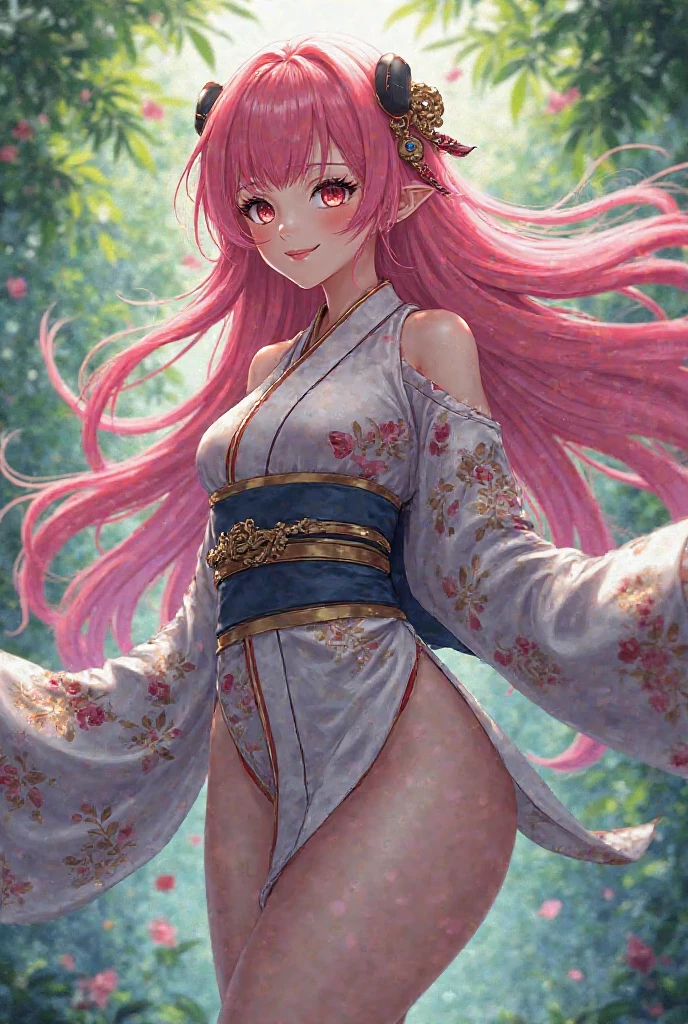 score_9, score_8_up, score_7_up, 1girl, pointy ears, solo, elf, cowboy shot, standing, red hair, long hair, gloves, elbow gloves, white gloves, smile, looking at viewer, long white dress, standing, outdoors, sky, blue sky, tree, cherry blossoms <lora:OIS-s5 LoRA_Pony XL v6:1>