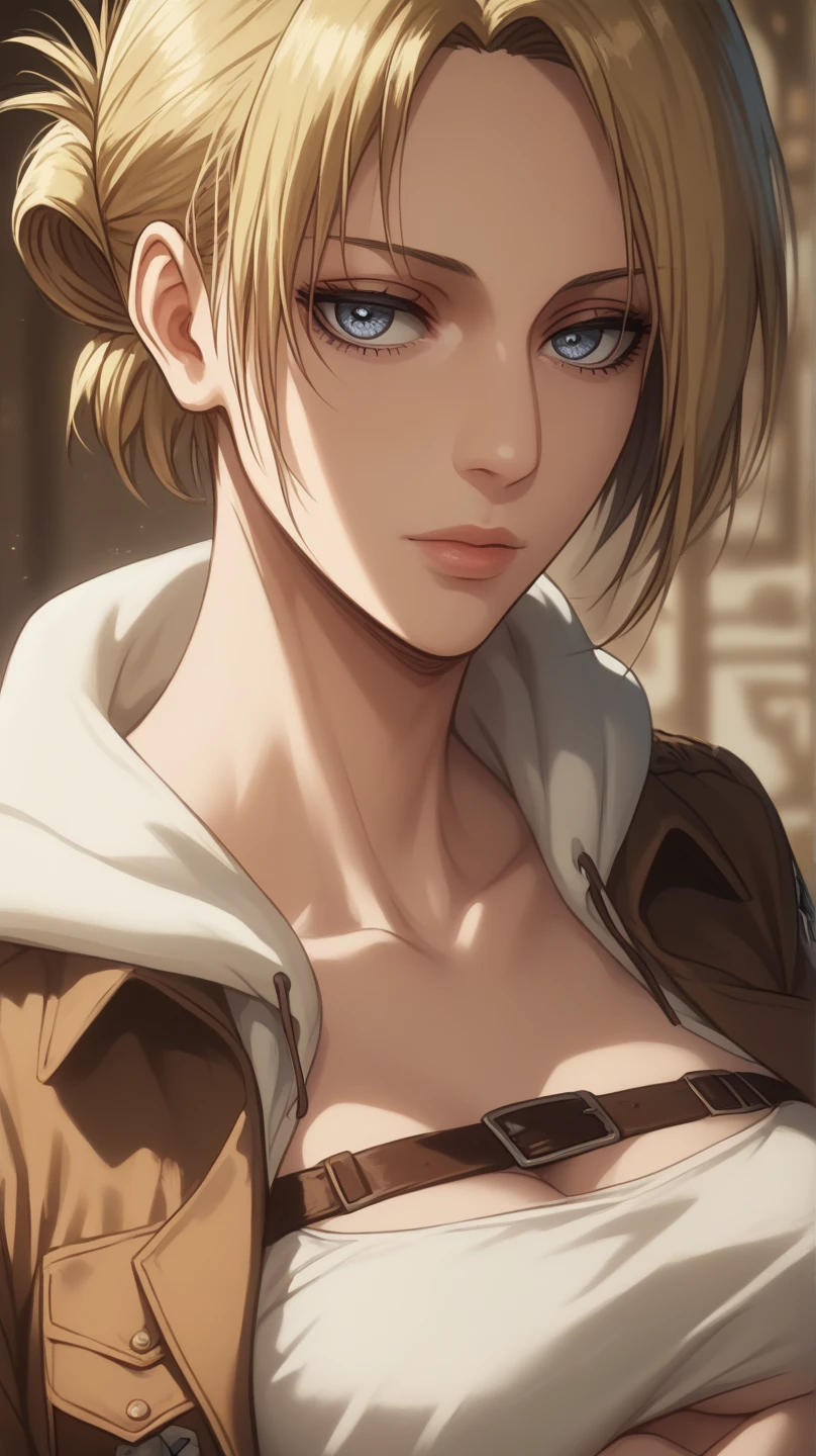 score_9, score_8_up, score_7_up, score_6_up, score_5_up, score_4_up, 1girl, solo, abandoned ship, blonde hair, blue eyes, breasts, freckles, red nails, short hair, wristband, nail polish, makeup, lipstick, naked, medium breasts, red lips, hellsing