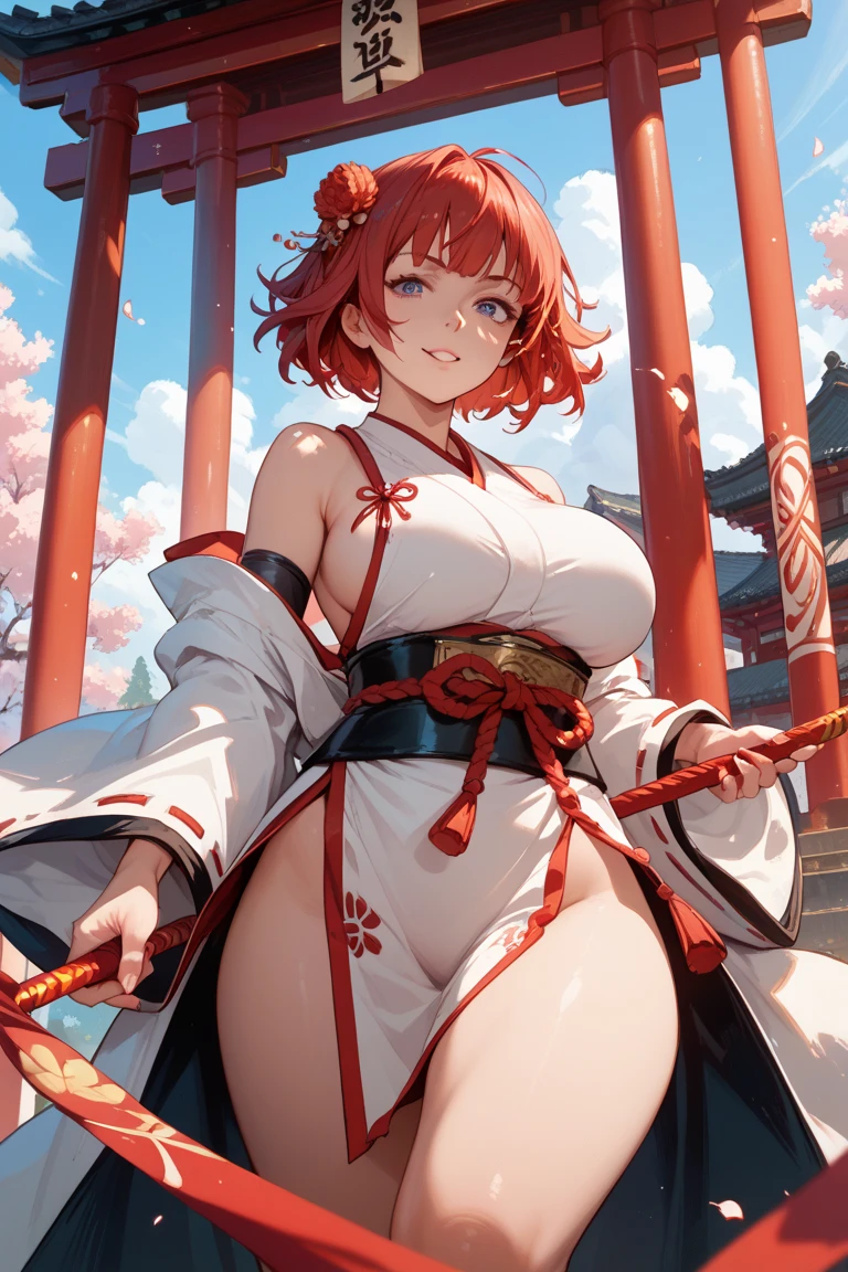 (masterpiece, best quality, highly detailed, ultra detailed, high resolution, absurdres, 4K, 8k:1.2), (official art, incredibly fine illustration, extremely detailed CG, detailed background, professional lighting, dynamic angle, perfect hands, detailed shiny skin, detailed hair, detailed eyes,((grabs Breasts:1.1)),front shot,BREAK,white hair,red eye,(((Miko costume))),tears,Japanese anime,(leaning behind),((facial,bukkake, cum on breast)),(orgasm),(Squint your eyes:1.2),((shrine)),(Leg spread:1.1),(Thick thighs,big Breasts),