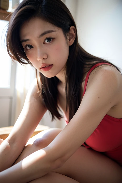 (masterpiece:1.2), Very detailed, Ultra-high resolution, (Realistic, photo Realistic:1.37), High-resolution RAW color photos, Professional photos, Very detailed顔, Very beautiful eyes, Very detailed肌, Very thin fingers, Very detailed鼻, Very detailed口, Perfect Anatomy, Very detailed背景, 1 female, 30-year-old woman, Japanese women, (Lean:Weight 1.0), (Flat Chest:1.3), Browsing Caution, (Medium Hair, Straight hair, bangs:1.3, Brown Hair), nude, (A face waiting for a kiss, perspective, Open your mouth, throw), Cowgirl, Spread your legs, On the floor, in the factory, From below:1.3, Looking at the audience