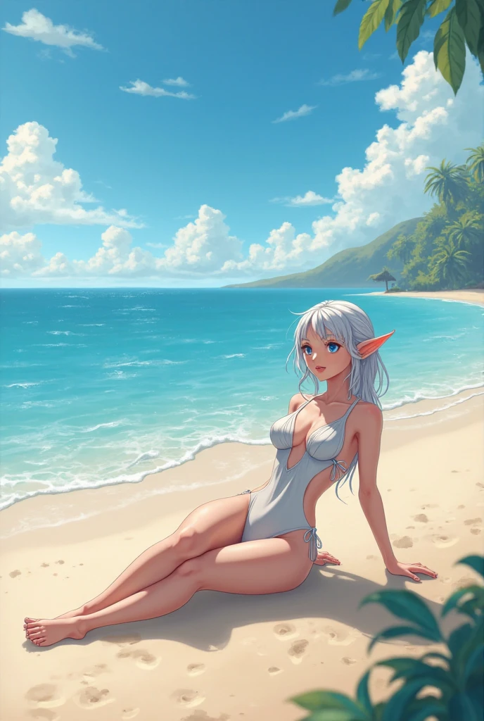 ((high quality colour line art)), (highly detailed), ((cute girl kneeling, smiling)), ((doggy style)), (((((small breasts))))), necklace, (((sunny beach))), tanned skin, ((naked)) (((anatomically correct))), (long white hair), (soft pussy), ((very young)), (((looking down))), (((symmetry)))