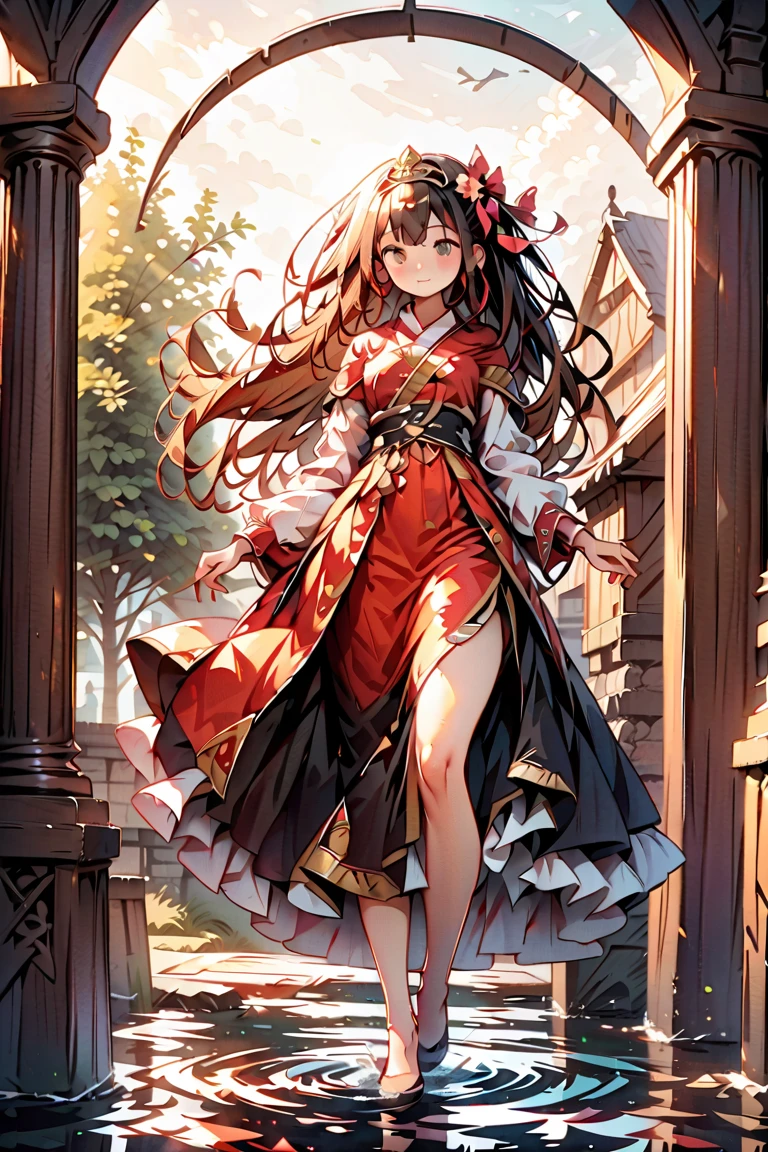 ((best quality)), ((highly detailed)), masterpiece, absurdres, (detailed eyes, deep eyes), (1girl), from beside, dynamic pose, full body, <lora:wrenchsweettail:1>, wrenchsweettail, (striped dress), long dress, maxi dress, off shoulder, jewelry, ribbon, (red lips), nail polish, candy cane, (lion girl), lion ears, lion mane, royalty, long hair, (dark brown hair), ((dark skin)), amber eyes, large breasts, athletic, (outside, at a temple, evening, night sky, stars, crescent moon, shooting star)