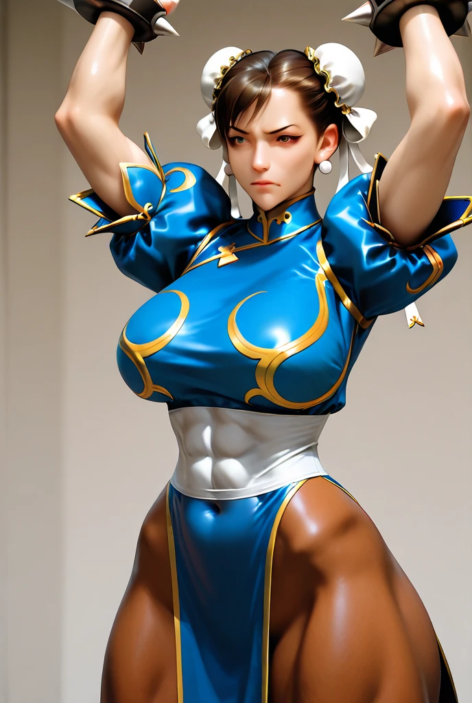 ((Best quality)), ((Masterpiece)), ((Realistic)) and ultra-detailed photography of a girl with goth colors. Chun- li, ((Chun- li)), dressed in (small black micro-thong, black micro-bikini:Star motif ) , ((Beautiful and aesthetic)), muscular fit body abs, Sexy, under-, Hot, (Cream gradient background), ((NSFW)), (((accurate anatomy))), ((wide hips)), (((Huge breasts))), ((long legs)), (((Massive Female Bodybuilder)))