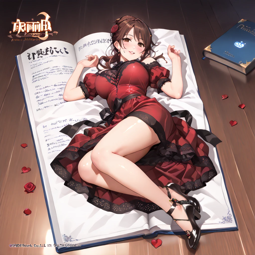 (small breasts:1.3), (perky chest:1.1), (pointed chest:1.0), (Pudding cake magazine cover:1.3),(from above:1.0),(from side:0.9),masterpiece, 1girl, Amazing Cleavage:1.1, thin waist, big ass, Raised sexy, small breast: 1.3, posed cleavage:1.2、solo, looking at viewer, open mouth, have a cute grass of cute beergrass,black hair, dark green eyes, dress, bare shoulders, jewelry, collarbone, sidelocks, hairband, earrings, indoors, off shoulder, :o, sweater, arms behind back, plant, short hair with long locks, gild hairband, off-shoulder dress, sweater dress, off-shoulder sweater, red sweater, dark gord hair, big side hair, very long side hair,is rendered in (masterpiece: 1.2, best quality), with (ultra high resolution) and an exquisite (depth of field). This masterpiece is not only visually stunning but also tells,A scene of cooking in the kitchen by classroom