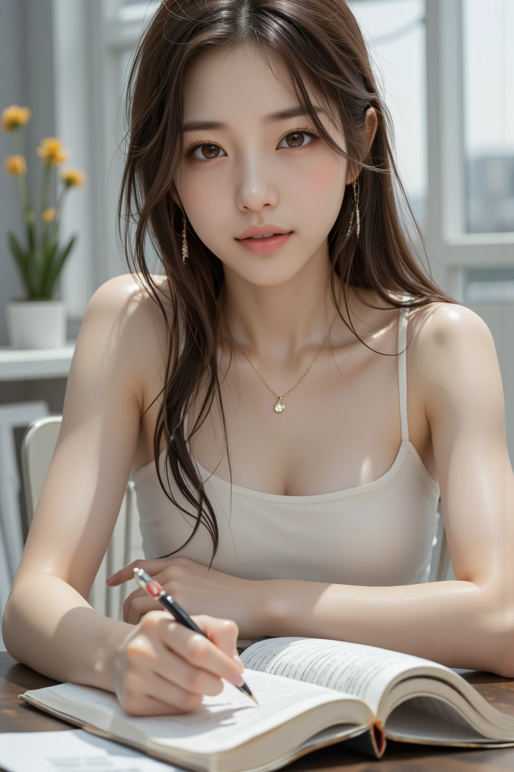 (Raw photography、top-quality)、(realisitic、Photorealsitic:1.3)、top-quality、masterpiece、extremely delicate and beautiful、A highly detailed、nffsw、A sense of unity、2k wallpaper、magnifica、Beautiful in every detail、masterpiece、浅笑、top-quality、Highly detailed ticker Unity 8K wallpapers、huge filesize、ultra-detailliert、hight resolution、ighly detailed、Female 1 Person、Slim body、D-cups、(Black Leotard Top:0.7)、(Pink skirt:1.2)、(Bun hair)、(brown haired)、Look at the front、Sharp Focus、Face Close-up、pureerosface_v1:0.8 Short Hair