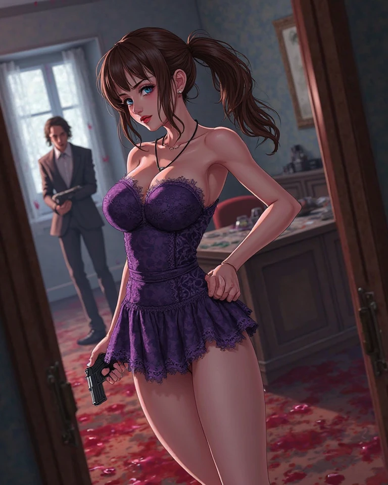 masterpiece, NSFW, a girl kneeling in front of a mans big , (masterpiece, best quality, photo realistic:1.4), (shiny skin), (UHD, 8K wallpaper, High resolution), Perfect anatomy, Cinematic lighting, physically-based rendering, award-winning, extremely detailed skin, extra detailed face, eyes with beautiful details, Carl Zeiss 85 mm F/1.4, (((1girl and 1man, couple, having sex))), (a man standing in front of a kneeling woman, grabbing her head), big , girl excited looking at , (girl kneeling in front of a man:1.3), (woman tilting her head up), girl staring at , (1girl: takashirohiroko, long red hair, round green earings, ), large breasts with cleavage, (see through thigh highs), (stockings), (submissive purple lingerie), (1girl: noseblush and naughty, eyes), blushing, in the midnight classroom, (1man: shirtless man, holding her head, standing in front of her, holding her neck), shot from diagonally forward,