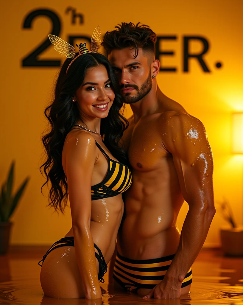 (((2heads))), a beautiful brazilian 18 year old man,(big bulge:1.5),fit, beautiful face, tight Kelly green micro shorts, blue knee high socks, ,tight green shirt, unathletic,big butt,wide hips, very wide shoulders, wet, drenched, massive big bulge in crotch, dripping gooey white slime on skin,oiled skin, wet skin, blonde, dark hair with highlights, brown hair,unathletic, background is in rio de Janeiro waterfront, at dusk, walking, puddles,smiling, full body, realistic, detailed,oiled skin, glistening skin