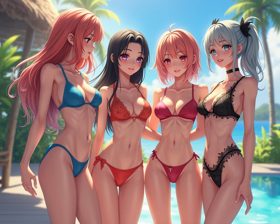 Female anime characters showing their sexy butts with a smile